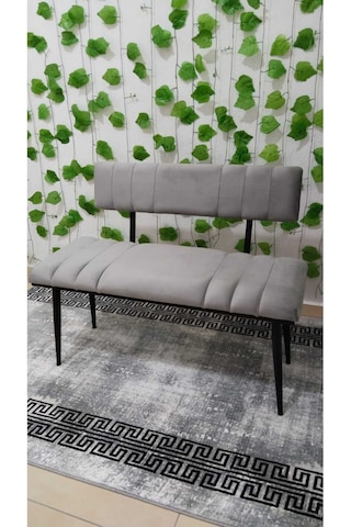 Özcan Metal Siyah Metal Ayaklı Metal Kasalı Sırtlı Mutfak Salon Antre Yatak Odası Balkon Puf Bank Bench Oturak Gri