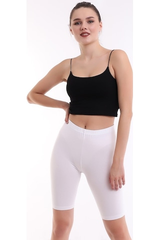 Self Clothing Kadın Ekru Penye Kumaş Yüksek Bel Kısa Tayt Slf1295