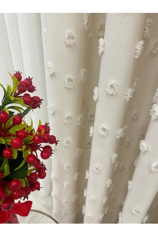 Brillant Carla Puffy Püsküllü Perde İstenilen Tüm Ölçülerde Ekru Ekru