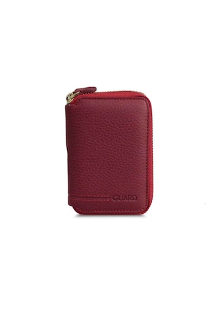 Guard Leather Guard Fermuarlı Kırmızı Deri Mini Cüzdan