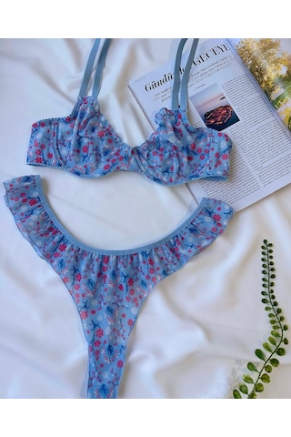 Mavi Çiçek Detaylı Balenli Bralet Sütyen Set Mavi Mavi Çiçek Detaylı Balenli Bralet Sütyen Set Mavi
