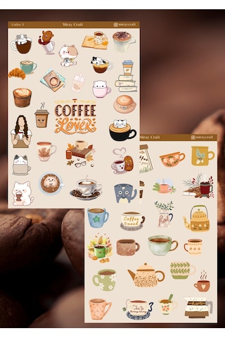 4'lü Kahve Temalı 12 17 Cm Sticker Seti/bullet Journal, Scrapbook, Ajanda, Planlayıcı, Defter Için Diğer