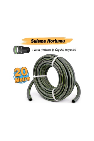 Dokuma İpli Bahçe Hortumu 20 Metre Dayanıklı 3 Katlı Sağlam Çeşme Su Sulama Yıkama Hortum 1/2" İnç Sku: Smgstkfa56fb8a8d