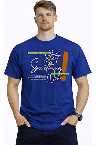 Herkesemoda Start New Detaylı Basic Erkek T-shirt Mavi