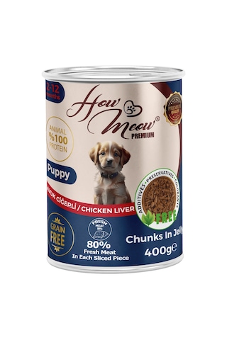 How Meow Jöleli Tavuk Ciğerli Parça Etli Yavru Köpek Yaş Maması 12 x 400 G