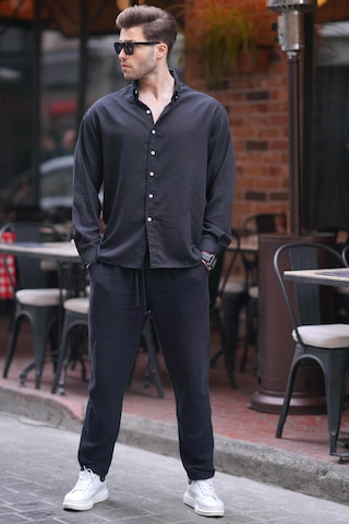 Madmext Siyah Uzun Kollu Oversize Erkek Gömlek 6735 Siyah