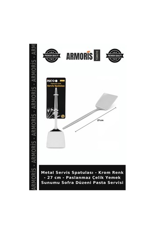 Metal Servis Spatulası - Krom Renk - 27 Cm - Paslanmaz Çelik Yemek Sunumu Sofra Düzeni Pasta Servisi Çok Renkli