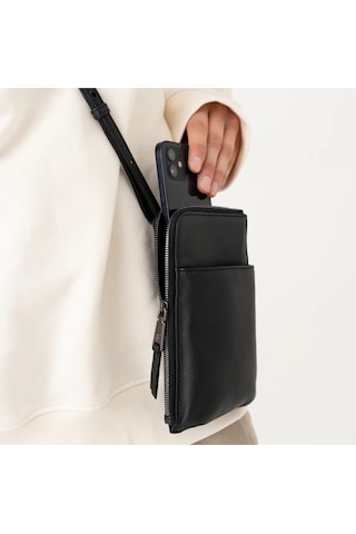 Berliner Bags Kim Deri Cep Telefonu Çantası, Küçük Crossbody, Unisex, Cüzdanlı Omuz Çantası Siyah