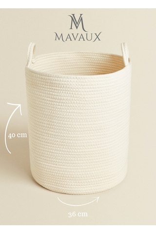Mavaux Çok Amaçlı, 40cm-36cm Büyük Boy, Yanları Saplı, Sepet, Jüt, Hasır, Dokuma Sepet, Düzenleyici Beyazbüyük