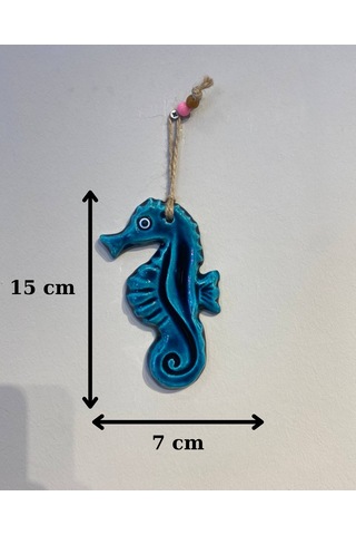 El Yapımı Nazar Boncuğu, Duvar Dekorasyon Ürünü, Seramik, El İşçiliği, Turkuaz Renkte Denizatı Desenli -