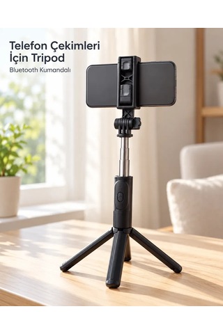Seyahat Ve Günlük Kullanım İçin Bluetooth Kumandalı Siyah Selfie Çubuğu