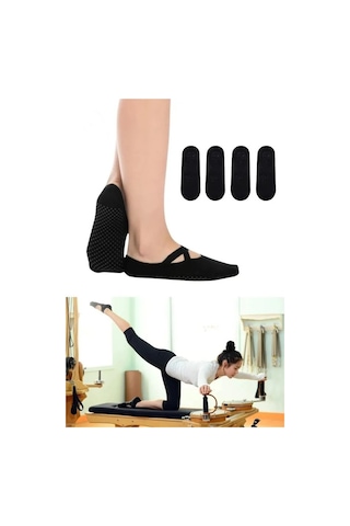 4 Çift Siyah Kaydırmaz Tabanlı Fitness Plates Yoga Çorabı