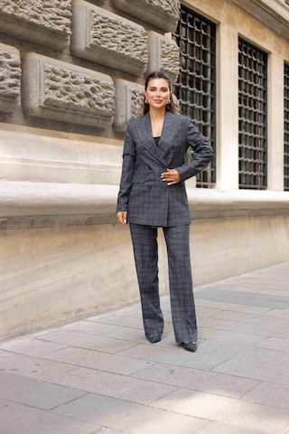 6 Düğmeli Kruvaze Ekose Takım Lacivert Lacivert