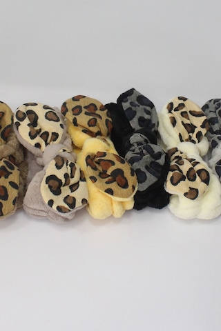 Toyaş Leopar Desenli Peluş Bandana Makyaj Spa Saç Bandı Sarı Çok Renkli