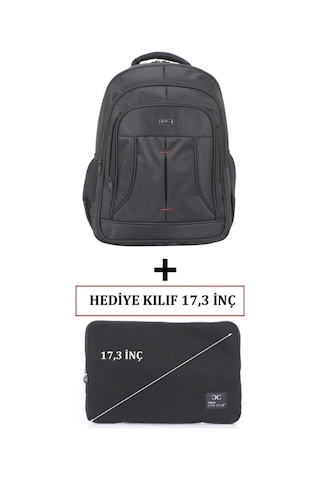 Case Club 2114 Büyük Laptop Sırt Çantası 17 İnç Kılıf Hediyeli Günlük Okul Sırt Çantası Siyah