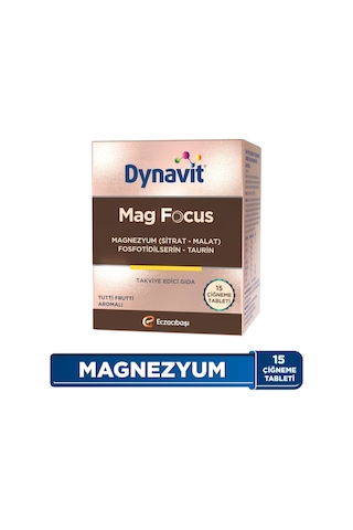 Dynavit Mag Focus 15 Çiğneme Tab - Magnezyum Malat & Sitrat, Fosfotidilserin, B6 & B12 Vitamini - Odaklanma