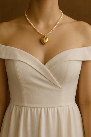 İnci Detaylı Kalp Uçlu Kolye Altın Renk Kalpli Kadın Choker Tak Gold