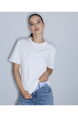 İpekyol Fiyonk Aplikeli Beyaz Kadın T-shirt Iw6260070173