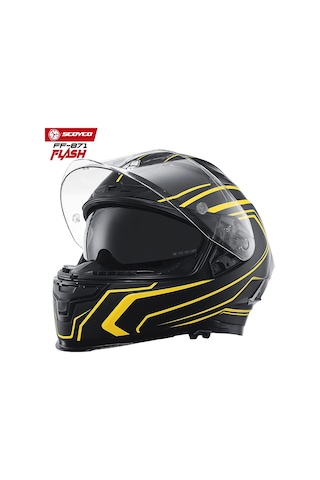 Scoyco FF-871 Flash Güneş Vizörlü Kapalı Motosiklet Kask Mat Sarı - Siyah