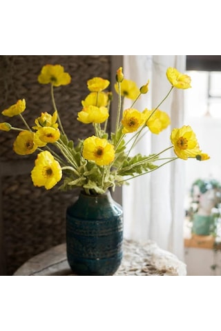 Yapay Çiçek Gelincik Çiçeği Sarı Renk 3 Çiçek 1 Tomurcuk 59cm