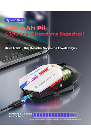 Mkespn W19 Dual Mode Kablosuz Gaming Mouse 10000 Dpı 7 Tuş Makro 1000hz Rgb - Siyah Beyaz