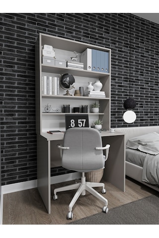 Asra Trend %100 Mdflam Raflı Çalışma Masası Bilgisayar Ofis Ders Masası Çm-03 Kül Gri