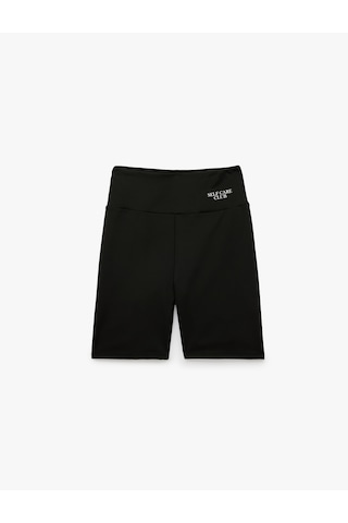 Koton Yüksek Bel Slim Fit Baskılı Spor Biker Tayt Siyah 7wak40110nk