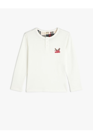 Koton Pamuklu Pijama Üstü Uzun Kollu Yuvarlak Yaka Beyaz 5wlm40018mk
