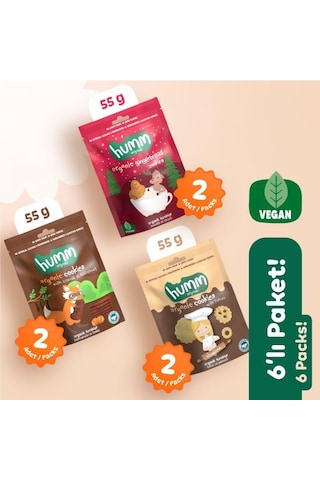 Organik Vegan Tatlı Kurabiye Atıştırmalık Paketi - 6 Adet 3 Çeşit 320 G
