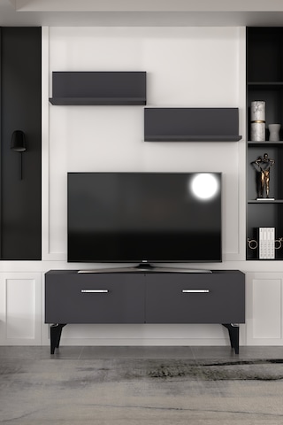 Dekortis Home Dekor 120dhdtür2ag Eros Raflı Tv Sehpası,ünitesi Antrasit - Gümüş
