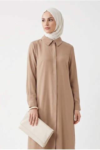 Armine Trend Gizli Düğmeli Uzun Gömlek Tunik Vizon 26ytd453