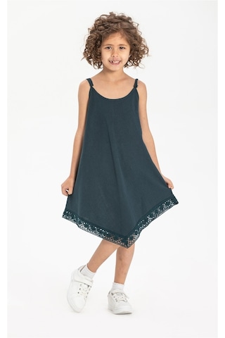Çağla Şile Bezi Kız Çocuk Elbise Petrol Ptrl