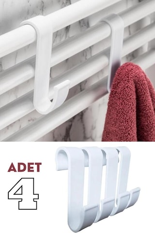 Flosoft 4 Adet Havlupan Duşakabin Askısı, Petek Banyo Mutfak Kancalı Havlu Bornoz Askısı 4 Lü Set Beyaz
