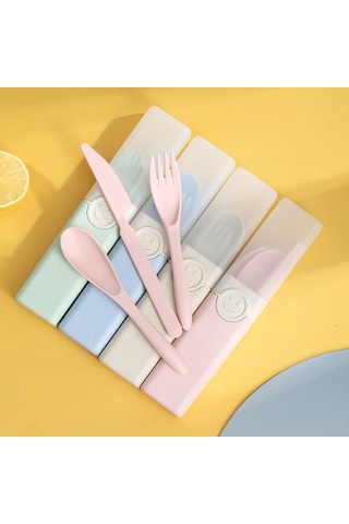 Sones 4'ü 1 Arada Taşınabilir Buğday Samanı Sofra Takımı Açık Hava Seyahat Saklama Sofra Takımı Kutusu, Stil: B Bıçaklı