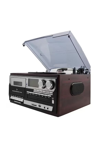 Knstar KN-110 Bluetooth CD Kaset USB Radyo Pikap Ahşap Siyah