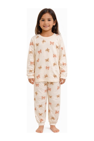 Kelebek Desenli Kız Çocuk Pijama Takımı Beyaz