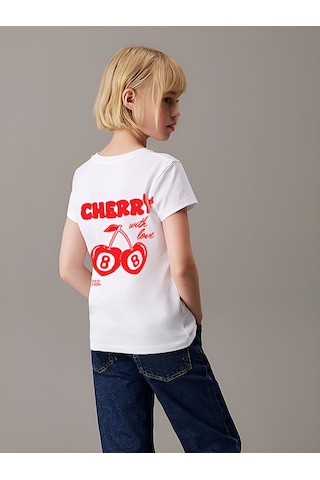 Uyguntarz Çocuk Cherry Baskılı Pamuklu Tshirt Beyaz