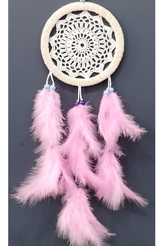 Pembe Kuş Tüylü Dream Catcher El Yapımı Rüya Kapanı Duvar Süsü