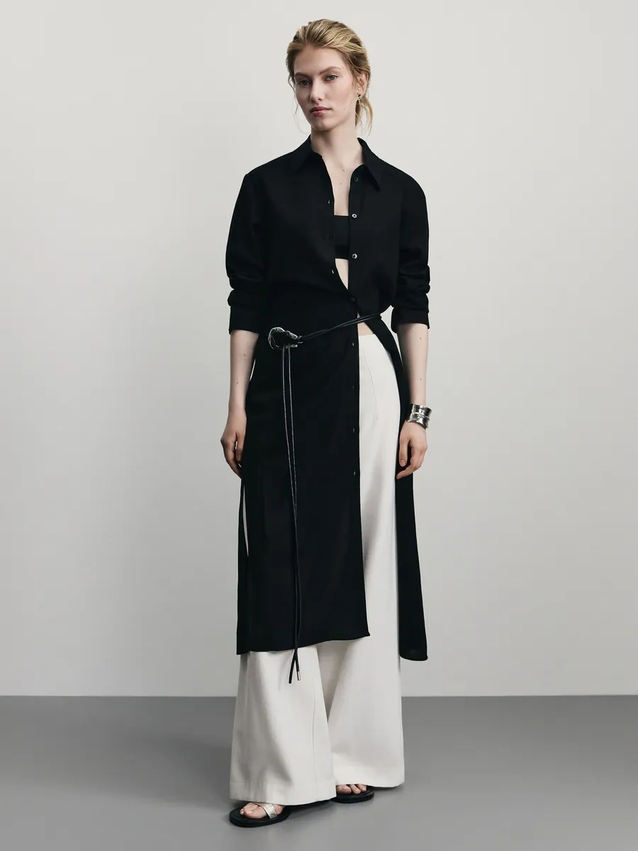 Zarına Günlük Temel Keten Gömlek Elbisesi 371892379 Siyah