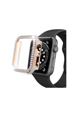 Apple Uyumlu  Watch 7 Serisi 45 MM Çift Sıra Parlak Taşlı Rubber Kasa Kapa