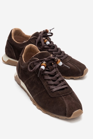 Luvishoes Brea Kahverengi Süet Hakiki Deri Boncuklu Kadın Günlük Sneaker Kahverengi