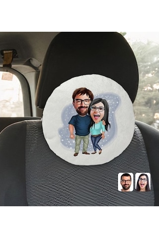 Kişiye Özel Sevgililer Karikatürlü Yuvarlak Dekoratif Kırlent Yas (527061924)