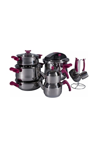 Porland Çelik Çeyiz Seti 16 Parça Luxry Vişne