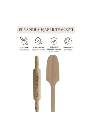 Orta Boy Merdane Ve Hamur Cevirme Spatula 2 Li Ahşap Hazırlık Seti Merdane & Spatula