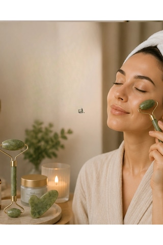 Doğal Jade Stone Yüz Masaj Seti Cilt Bakım Ve Rahatlatıcı Bakım