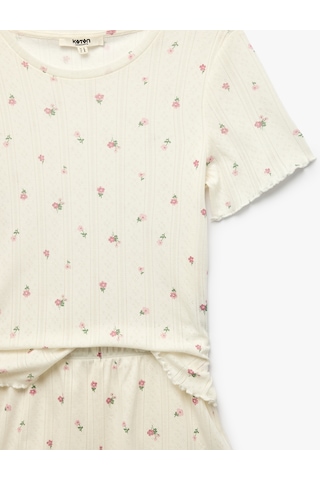 Koton Pamuklu Çiçek Desenli Rahat Kesim Şortlu Pijama Takımı Pembe Desenli 6slk40207mk