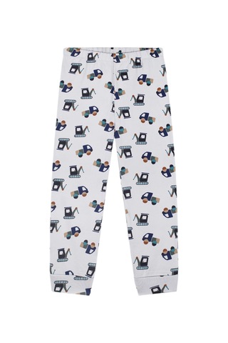 Antebies Organik Gri İnşaat Ekibi Kamyon Desenli Beli Lastikli Uzun Kollu Erkek Çocuk Pijama Takımı Lacivert