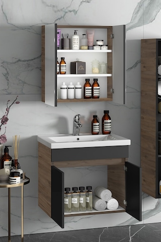 Çiğdem 65 Cm Atlantik Çam-Antrasit Gri Mat Mdf Seramik Lavabolu A Antrasit - Atlantik Çam