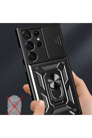 Newface Samsung Galaxy Uyumlu S23 Ultra Kılıf Pars Lens Yüzüklü Silikon Glblseme - 22 - Yeşil