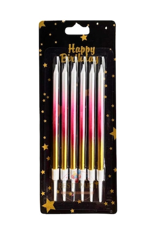 6'lı İnce Gold Renk Pasta Mumu 12,5 Cm Karışık
